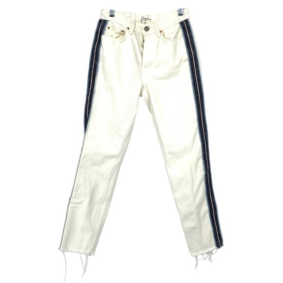 GRLFRND Karolina Jeans Women's Size 25 High Rise Straight Crop White Side Stripe - Picture 1 of 9